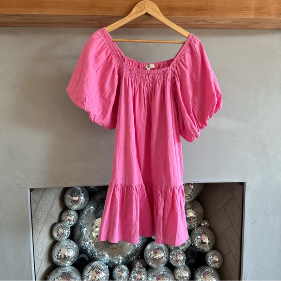 Square Neck Bubble Hem Pink Dress / Size Large - Picture 7 of 7